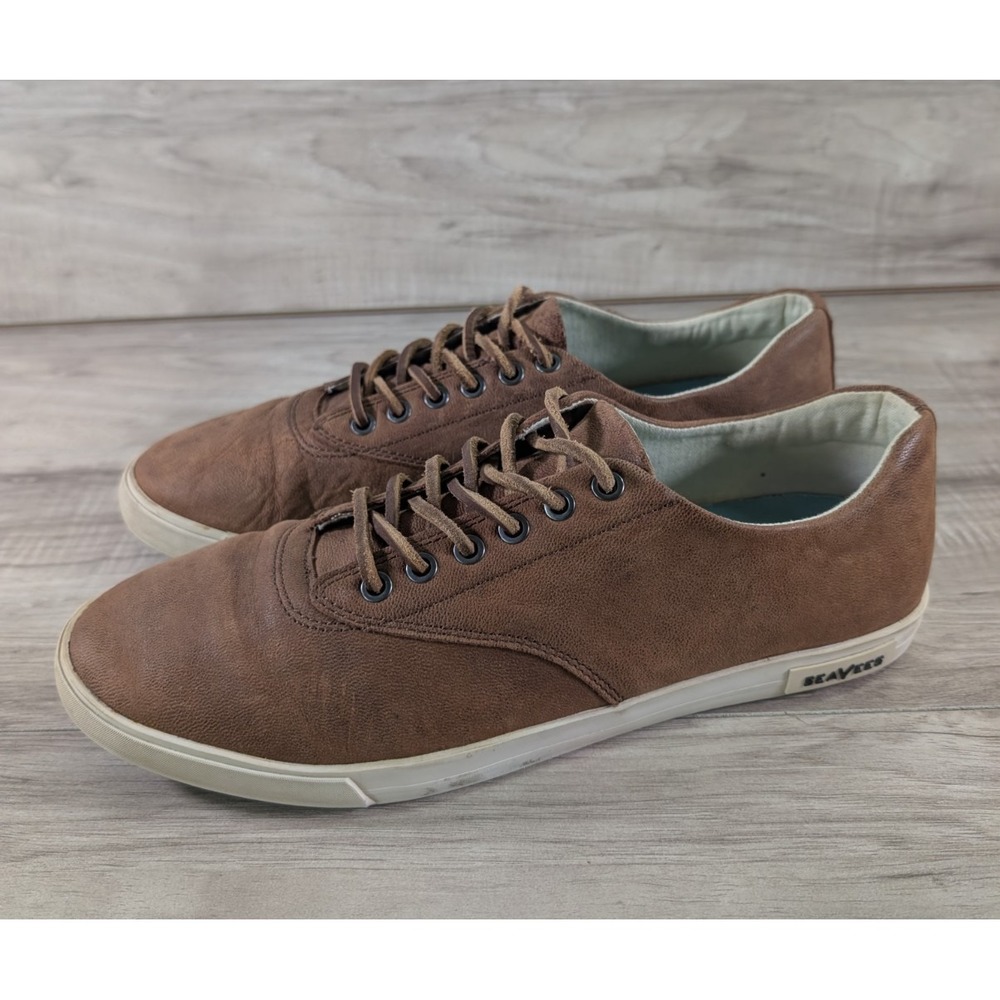 Seavees Men's Hermosa Plimsoll Wintertide Brown Leather Sneakers Size 12 Casual